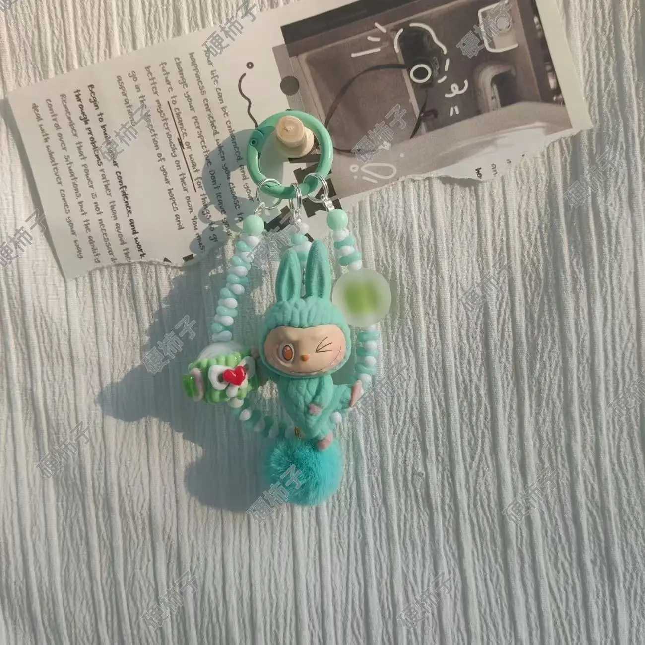 Labubu Yoga Mini Flocking Moe Grain Erchuang Changing Baby DIY Mobile Phone Keychain Pendant Baby Free Bag Accessories XJ250607