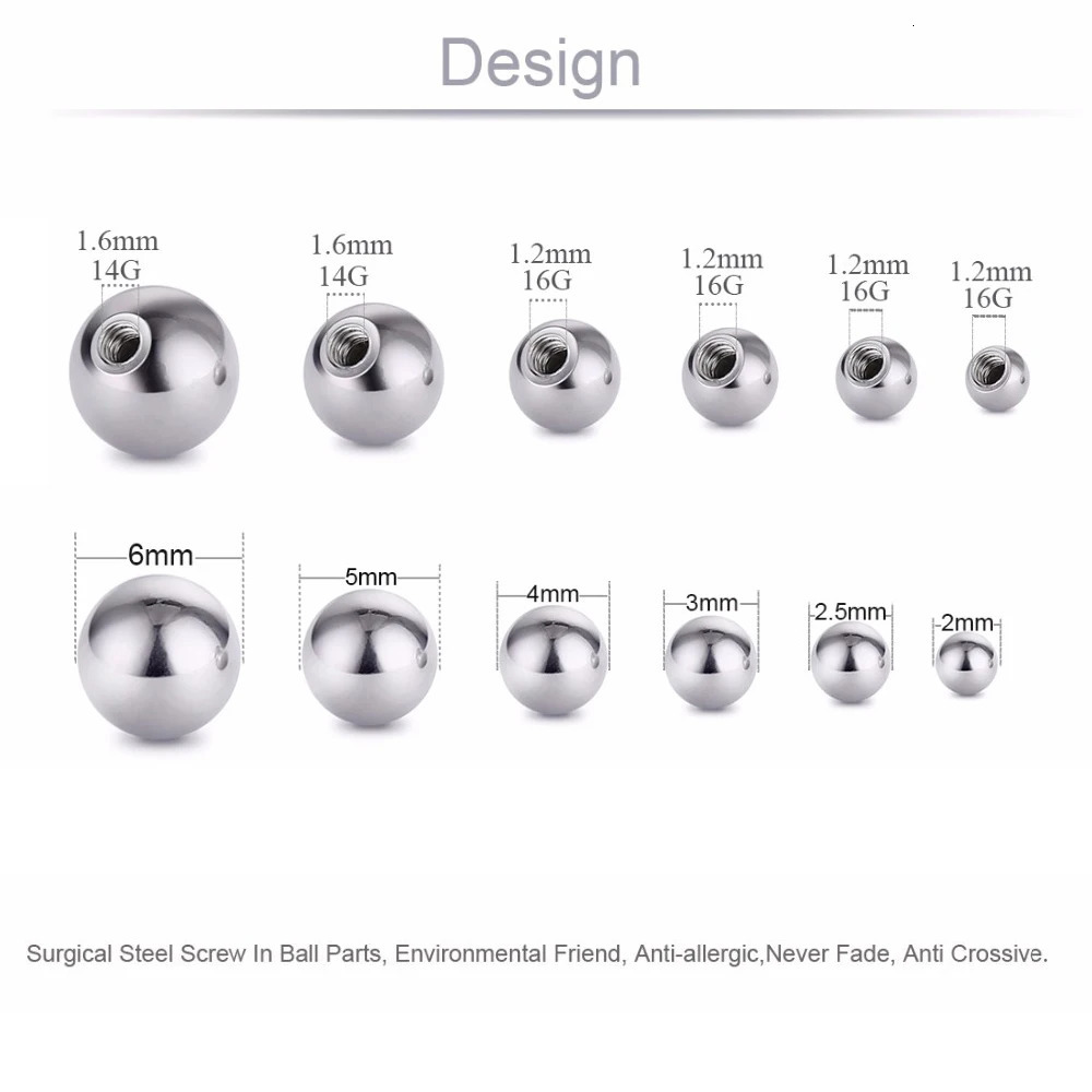 20 Pieces Stainless Steel Replacement Round Balls Barbell Parts 16G 14G Lip Eyebrow Tongue Belly Ring Body Jewelry Piercing 250606