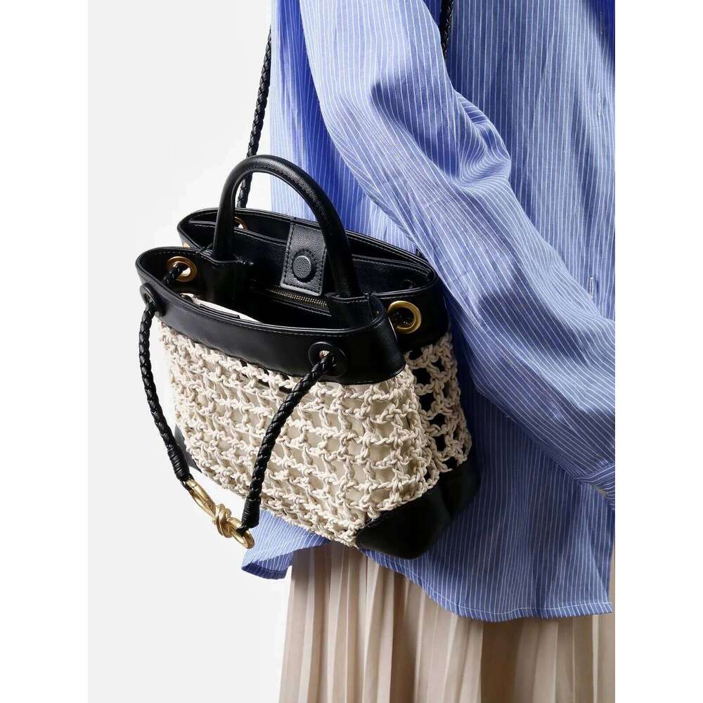 Hot Selling Custom Letters Free Gold Stamping New Genuine Leather Splicing Handmade Cotton Rope Weaving Women's Hand-Bull Tote Bag Designer Bags