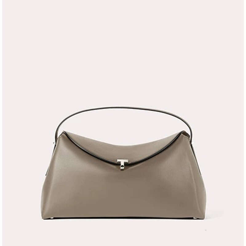 Design Sense Women's Autumn Winter Bark Brown T-shaped Lock Texture Leather Clutch Shoulder Bag 2025 New Elegant Unique Style