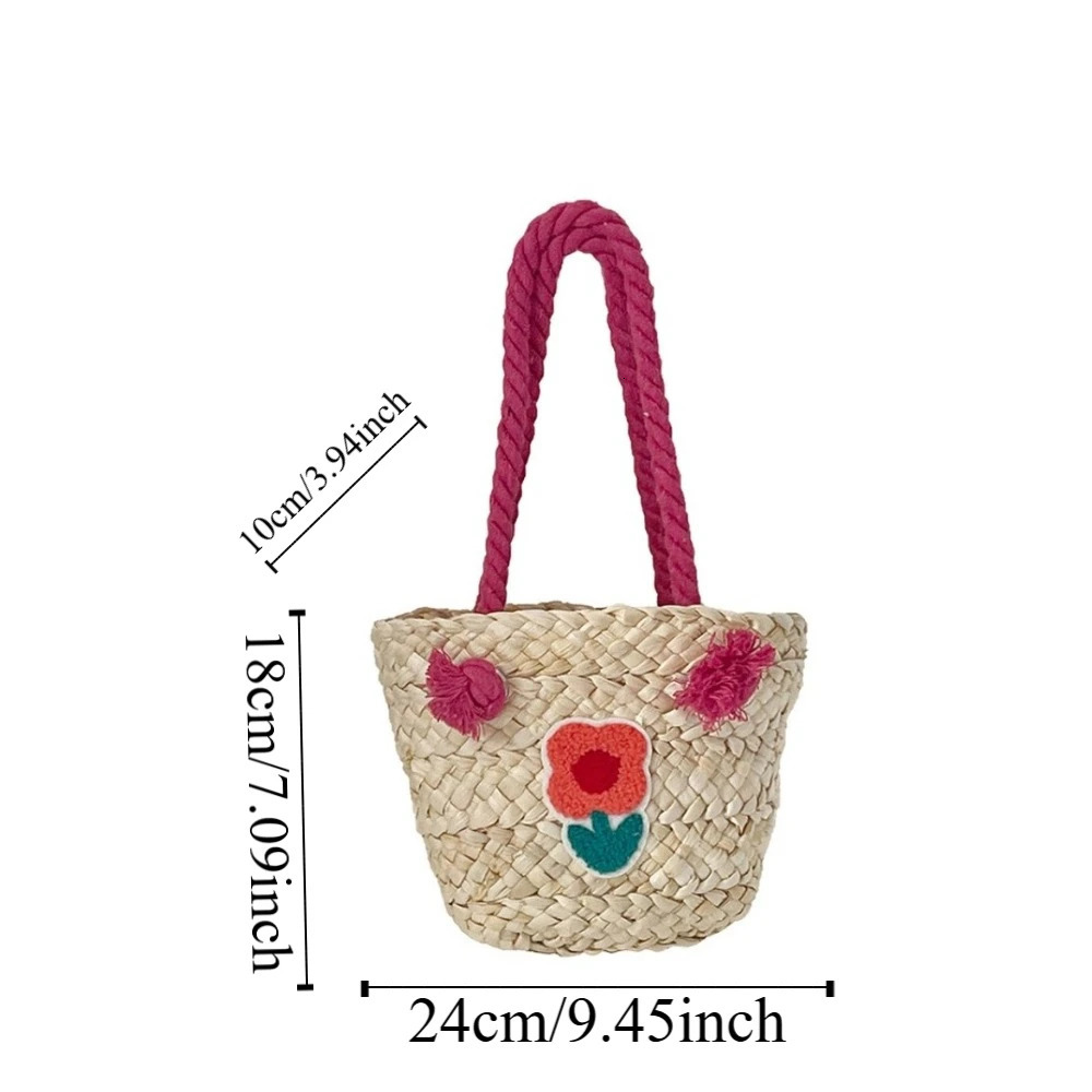 Casual Cute Woven Shoulder Bag Large Capacity Elegant Straw Handbag Underarm Tote Beach Small Basket Children 250605