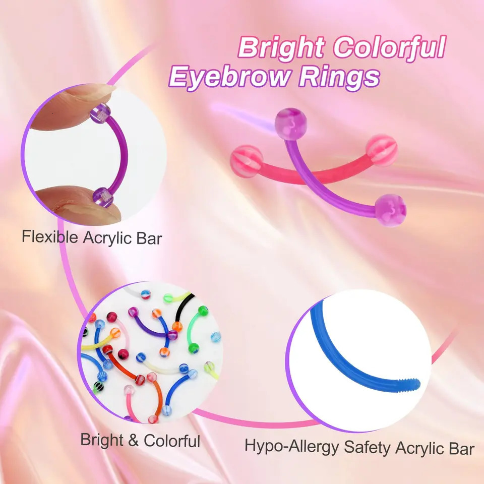 16G Women Colorful Ball Acrylic Flexible Curved Bar 8mm Eyebrow Rings Tragus Piercing Jewelry For Men Sports 5103050100Pcs 250606