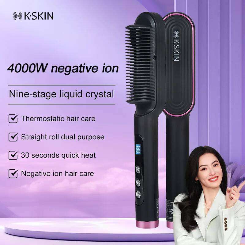 Multifunctional 2 In 1 Straighteners Brush Smoothing Iron Lcd Comb Hair Ion Anti-Scald Fast Heating Display Straightening