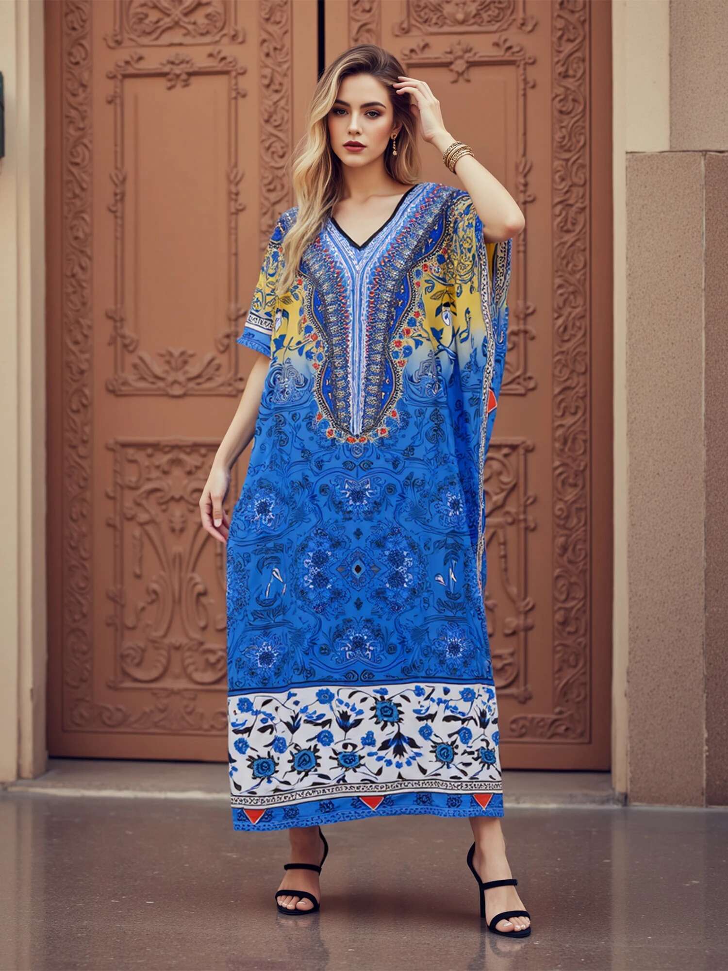 Bohemian Floral Print Maxi Dress with Tassel Tie Waist and Ruffle Hem for Womens Summer Vacation Beach Cover Up