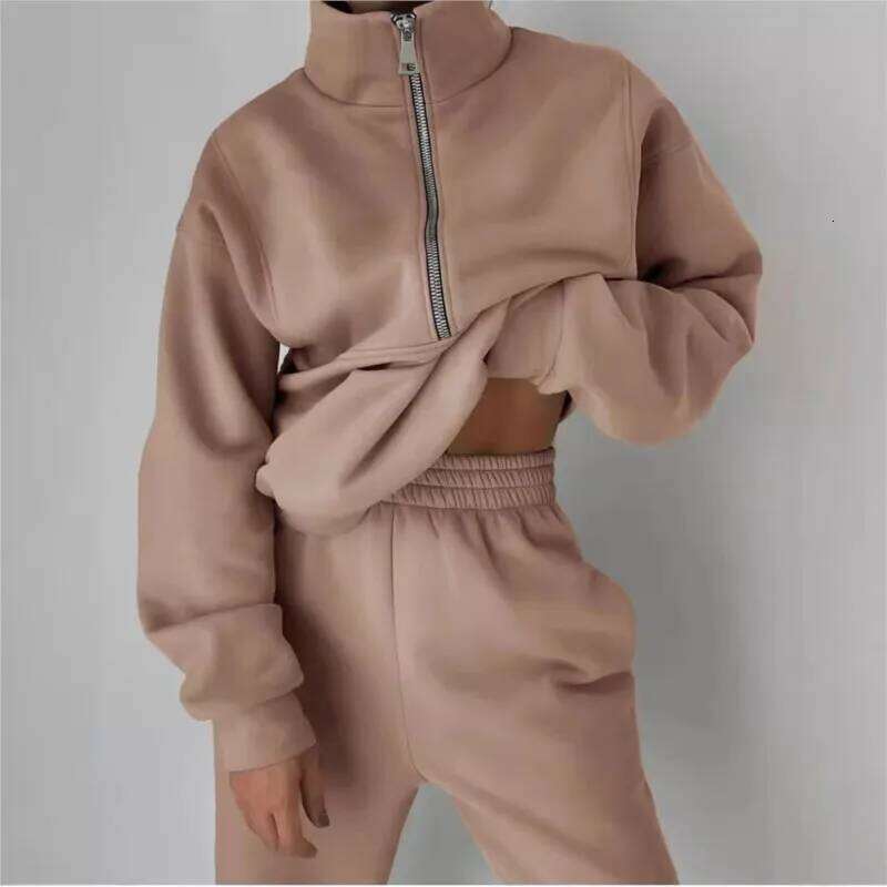 Tracksuit Set Stylish Autumn And Winter New Fashion Comfortable Warm Zipper Two-piece Sets For Sports Casual Women's Clothing