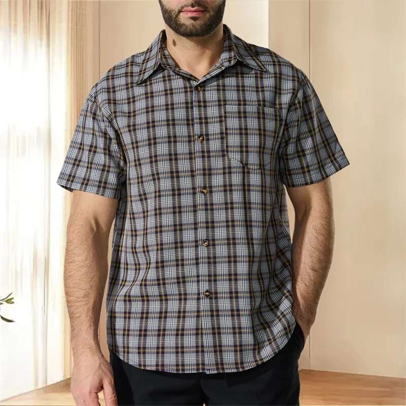 Mens Plaid Short Sleeve Button Down Shirts for Summer Casual Wear Regular Fit Tops with Stylish Design