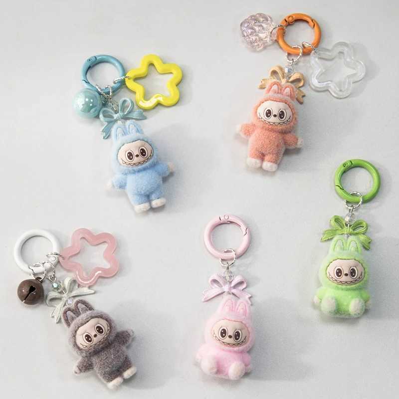 Cartoon Mini Labubu Keychain Kawaii Keyring for Bags Phone Hanging Pendant Charm Cartoon Plush Doll Key Chain Gift XJ250607