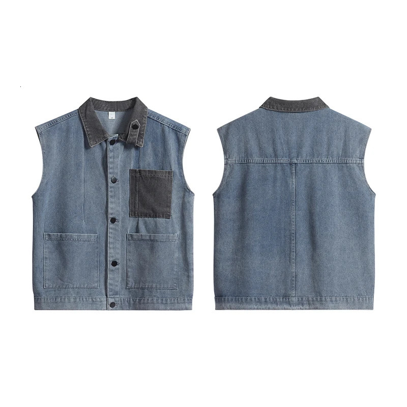 American Retro Sleeveless Denim Vest Men Spring Autumn Fashion Versatile Coats Handsome Casual Loose Blue Workwear Jacket 250530