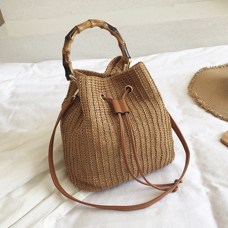 Luxury Brand Designer Bag 2025 New Handheld Straw Bag Summer Korean Fashion Foreign Trade Shoulder Crossbody Bag Bamboo Bag Bucket Bag Women's Ba