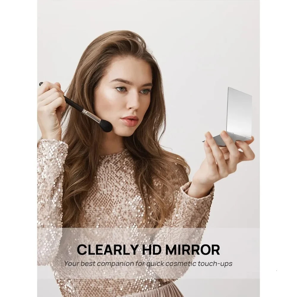 Portable Folding Mirror Ultra-Slim Durable Makeup Mirror Small Tabletop Mirror for Travel Aluminum Shell Mini Size 4.7 250604