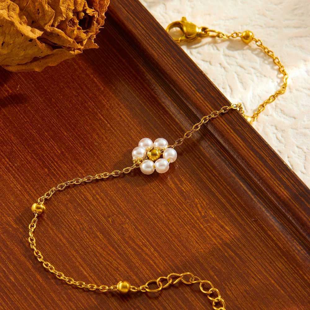 DIEYURO 316L Stainless Steel Pearl Splicing Flowers Necklace Earrings Set For Women Girl New Fashion Trend Jewelry Gift Z250607