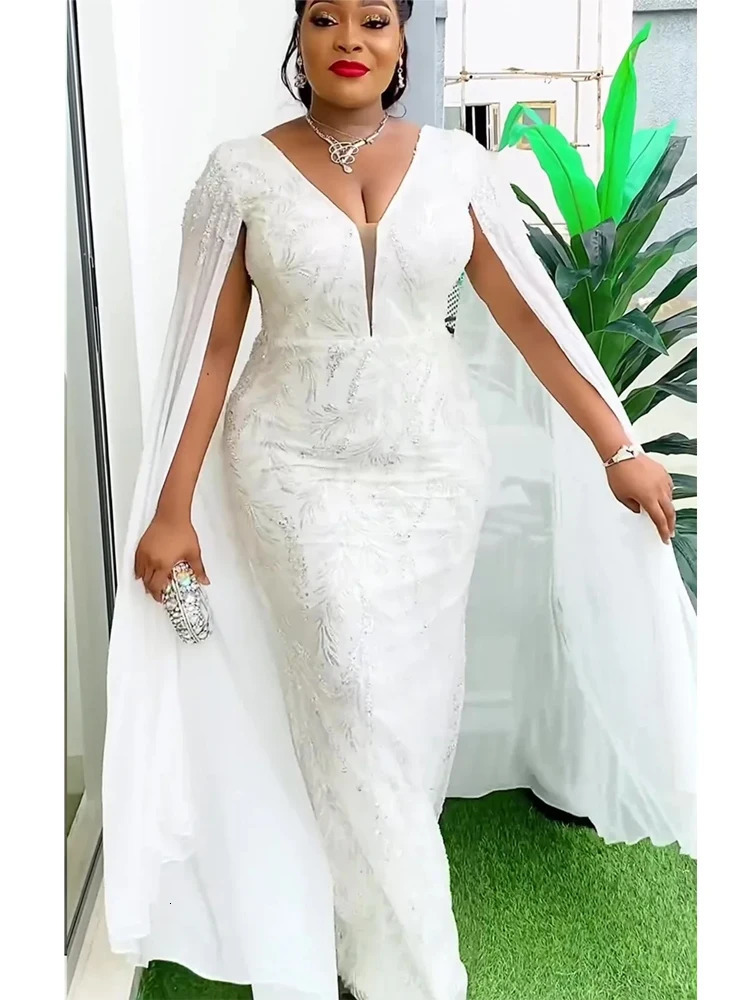 African Dress Women Elegant Wedding Party Evening Gown Africa Clothes Dashiki Sequin Bodycon Robe Special Events 250603