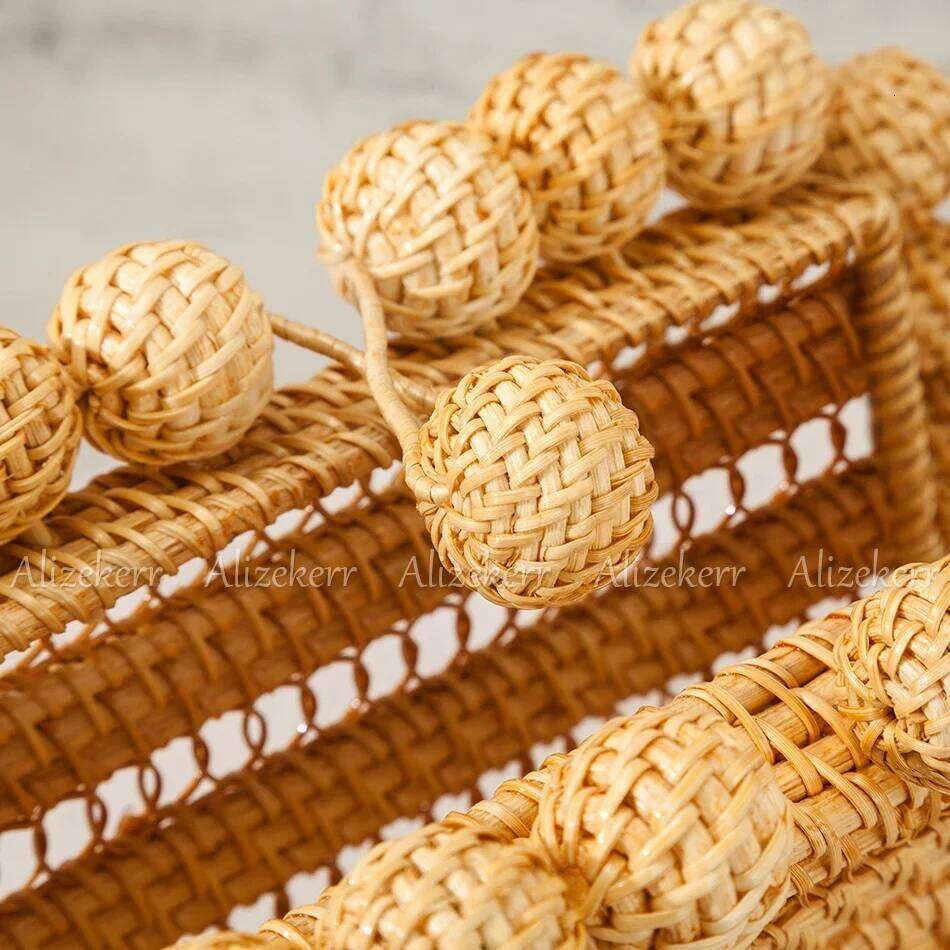 Alizekerr Beaded Hollow Out Rattan Bags Women Boutique Hand Woven Square Beach Wicker Clutch Purses And Handbags Summer Holiday