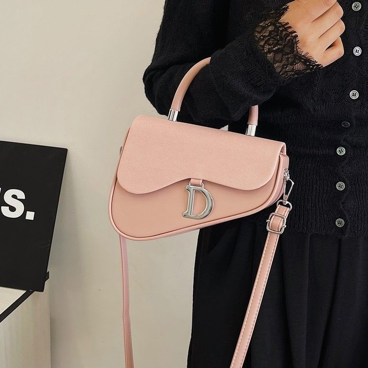 New style female bag trend letter saddle bag carry half round texture one shoulder sling box bag