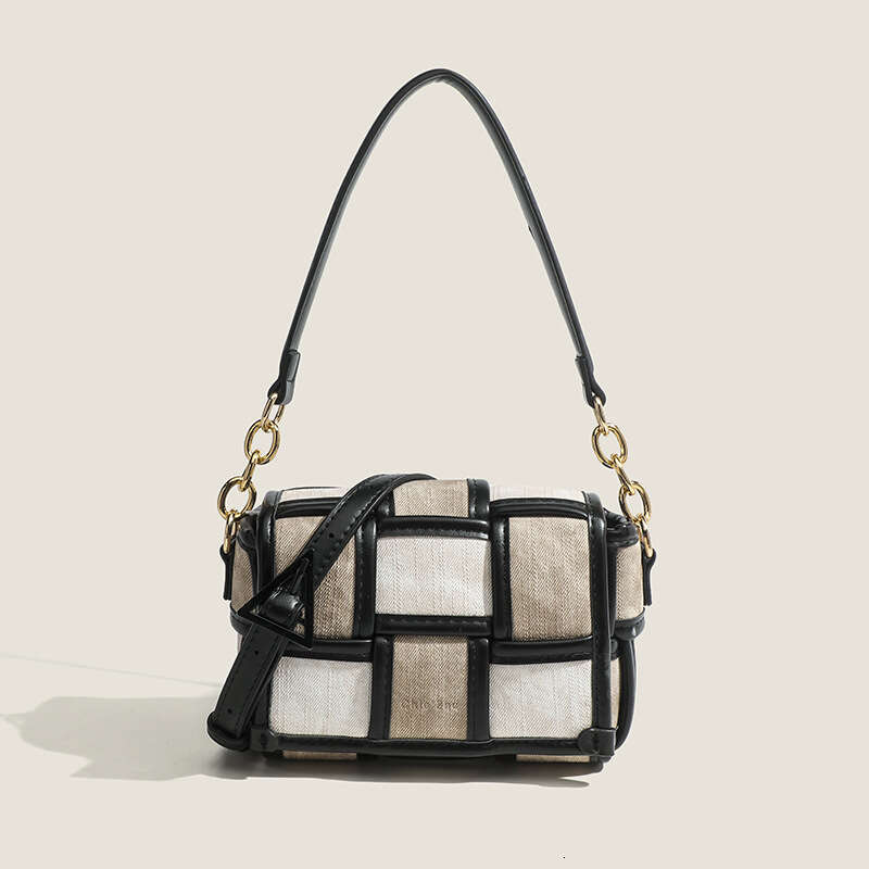 OEM Custom Saint Martin Art Exhibition Niche Design Patchwork Plaid Small Square Woven Shoulder Crossbody Women's Bag GUHUISHU