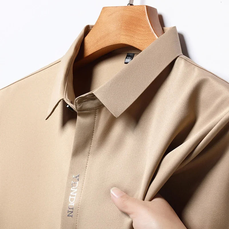 Mens Business Casual Short Sleeve Solid Color Shirt Wrinkle Resistant Comfortable All Season Versatile Top 250606