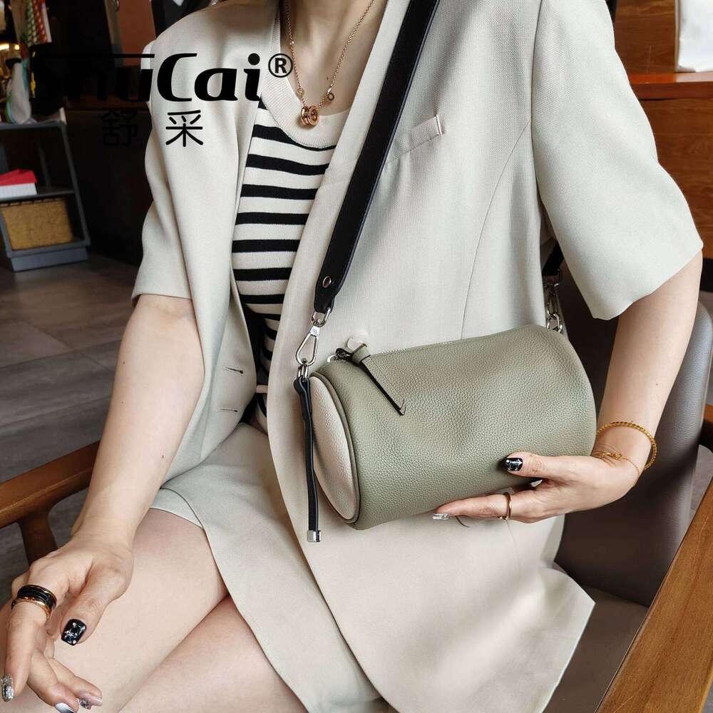 2025 New Genuine Leather Women Cylinder Underarm Designer Ladies Shoulder Crossbody High Quality Bamboo Bag for Woman