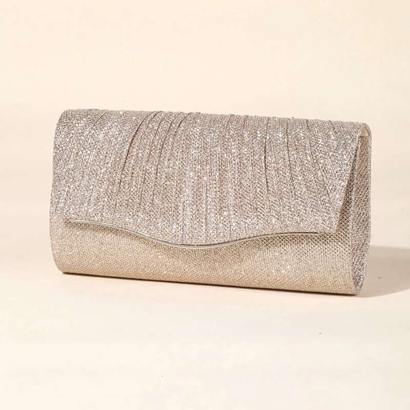 Glitter Shiny Women Evening Bag Fashionable Pleated Ladies Long Chain Purses Wedding Dinner Party Small Clutch Handbag
