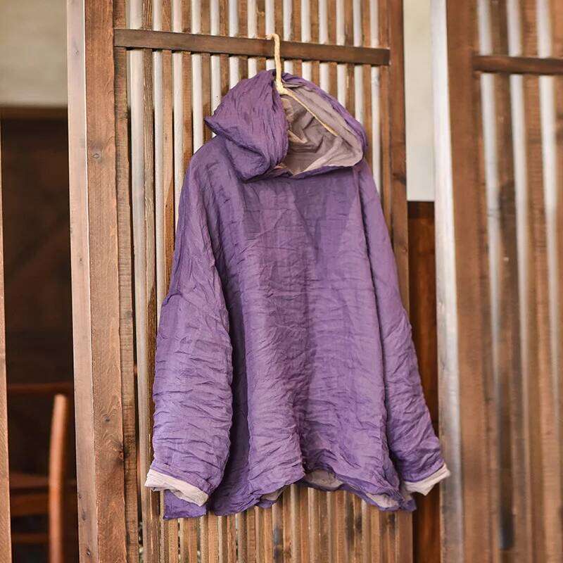 Cotton Linen Casual Hoodies Women New 2024 Autumn Vintage Style Solid Color Loose Female Long Sleeve Hooded Pullovers M163