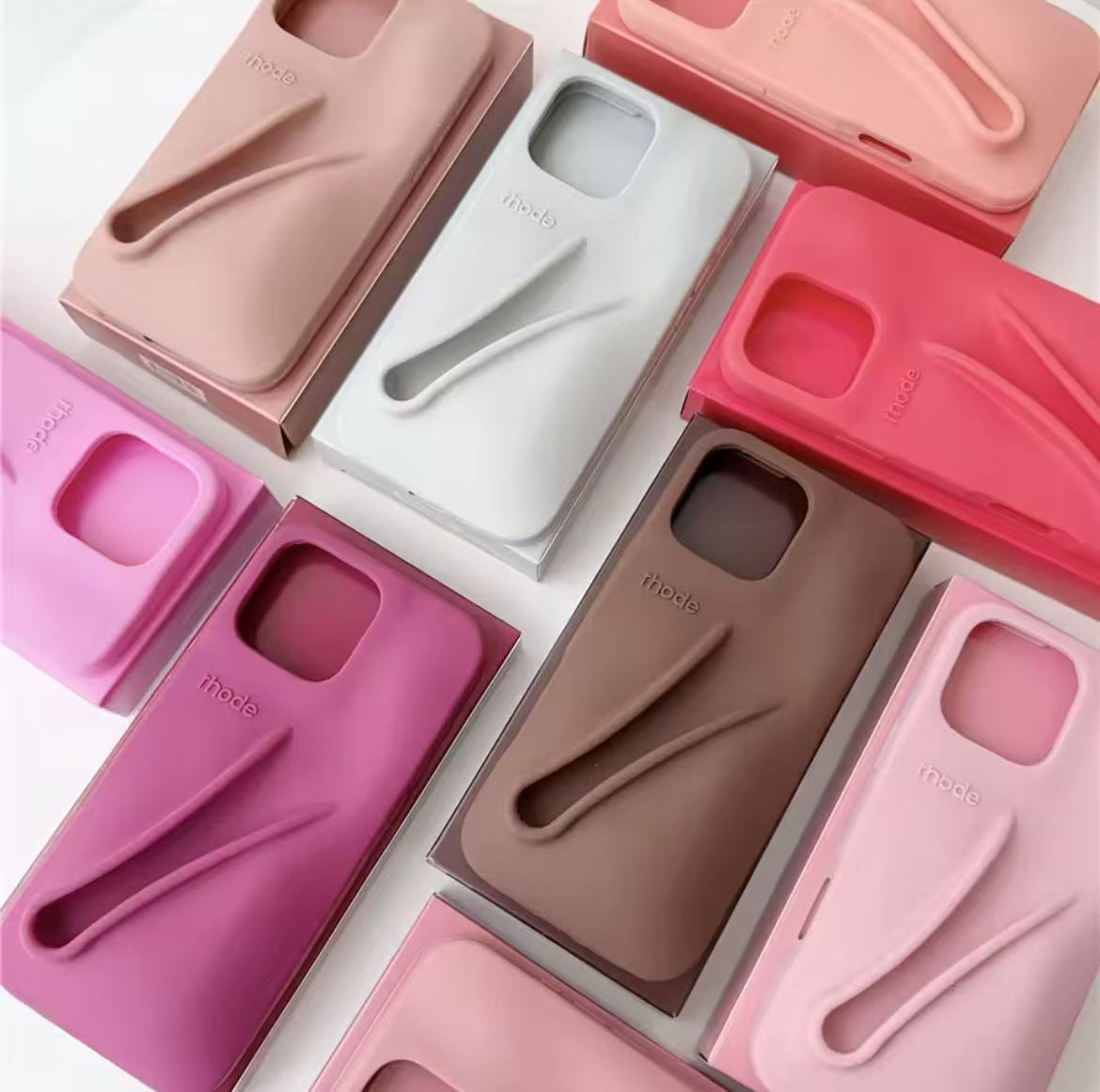 Luxury Rhode Premium Silicone Case Set For IPhone16E 16 15 Plus 14 13 12 11 Pro Max With Box Lipstick Bracket Protect Back Cover