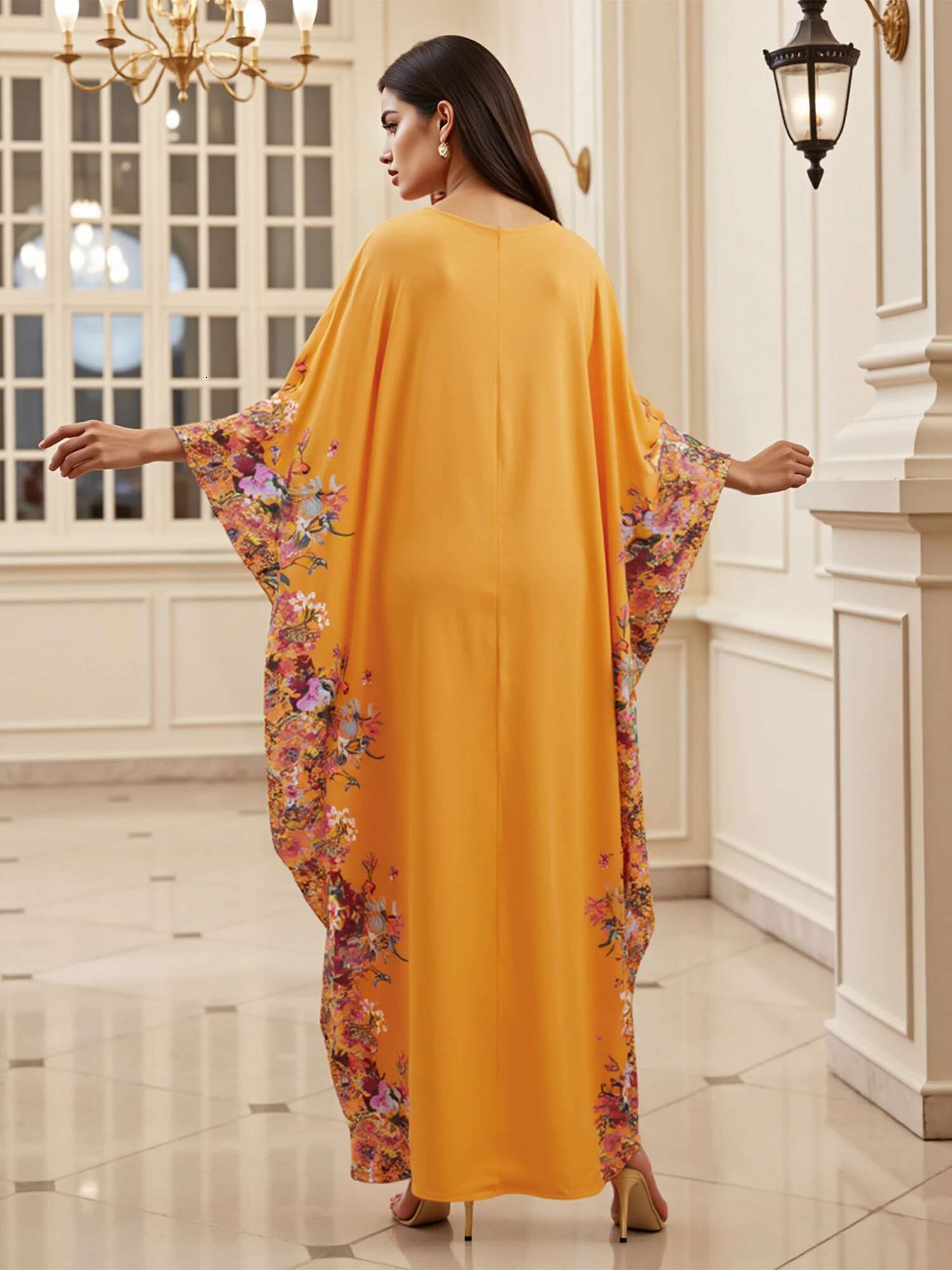 Women Ramadan Abaya Stylish Geometric Pattern Loose Bat Sleeve Split Islamic Prayer Dresses Casual Arabic Dresses Robe