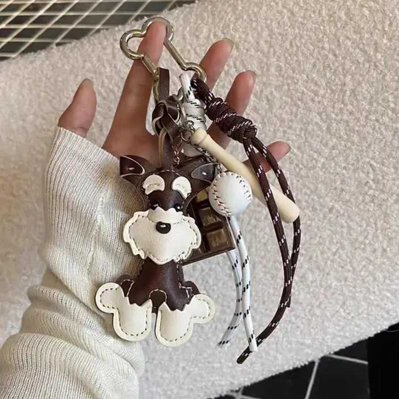 3D Cute PU Leather Dog Keychains For Women Bag Pendant Creative Car Hanging Ornaments Bag Accessory Key Chains Gift XJ250607