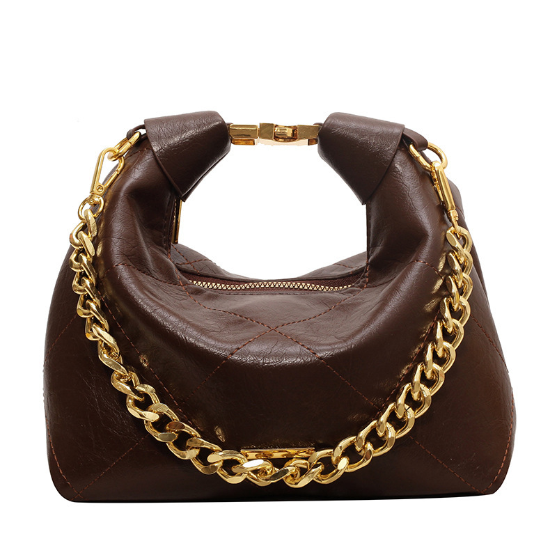 designer Vintage Lunch Box Underarm Small Bag for Women 2025 New Thick Chain Bag Fashion Handbag Shoulder Bag Casual Crossbody Bag