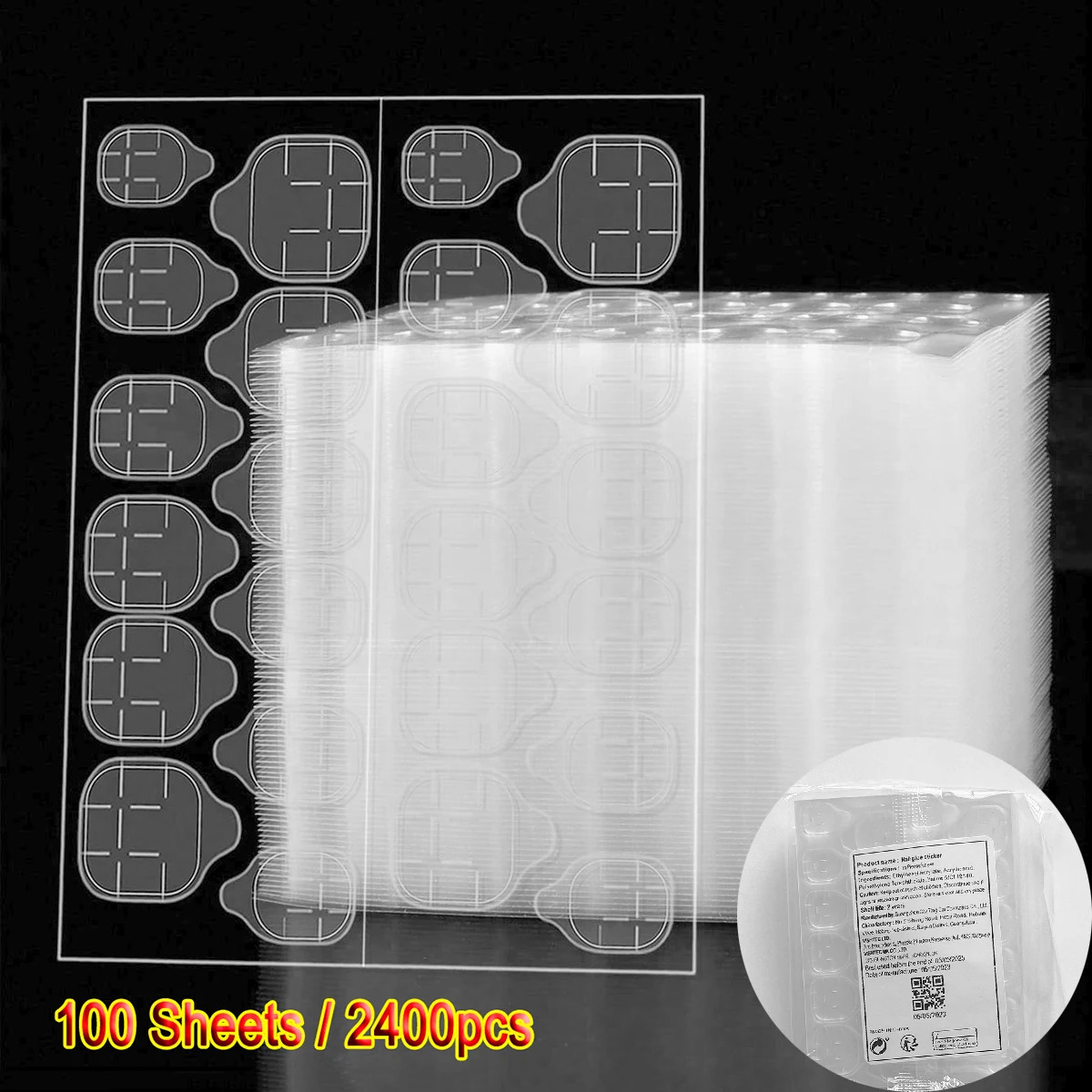 100Sheets2400Pcs Wearing Nail Manicure Special Super Sticky Jelly Glue Waterproof Back Sticker Invisible Doublesided Gel 250605
