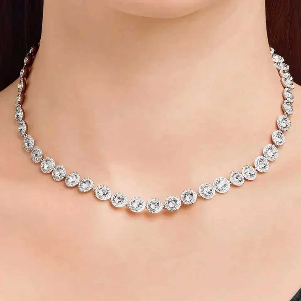 2025 High Quality Ladies Classic Happiness Diamond Round Crystal Necklace Set S925 Silver Gorgeous Jewelry Set Z250607