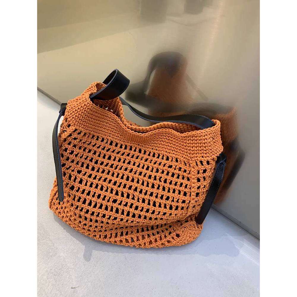 Niche Single Shoulder Genuine Leather Casual Crossbody Large Relaxed Lazy Cotton Linen Mori Style Woven Bag for Women