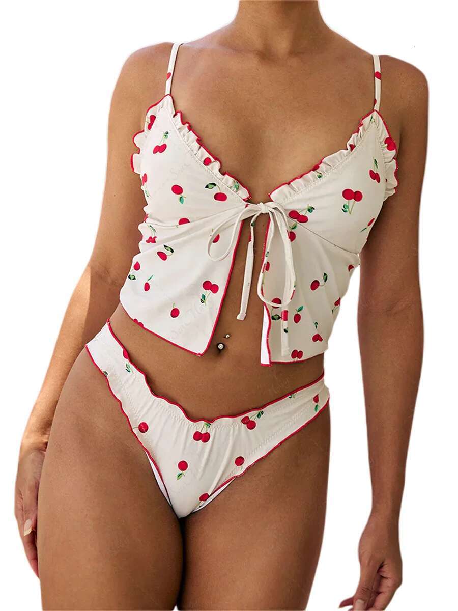 Womens Floral Print Ruffle Off Shoulder Bikini Top Tie Front Sleeveless Swimsuits Top Only No Bottom Bathing Suit Top