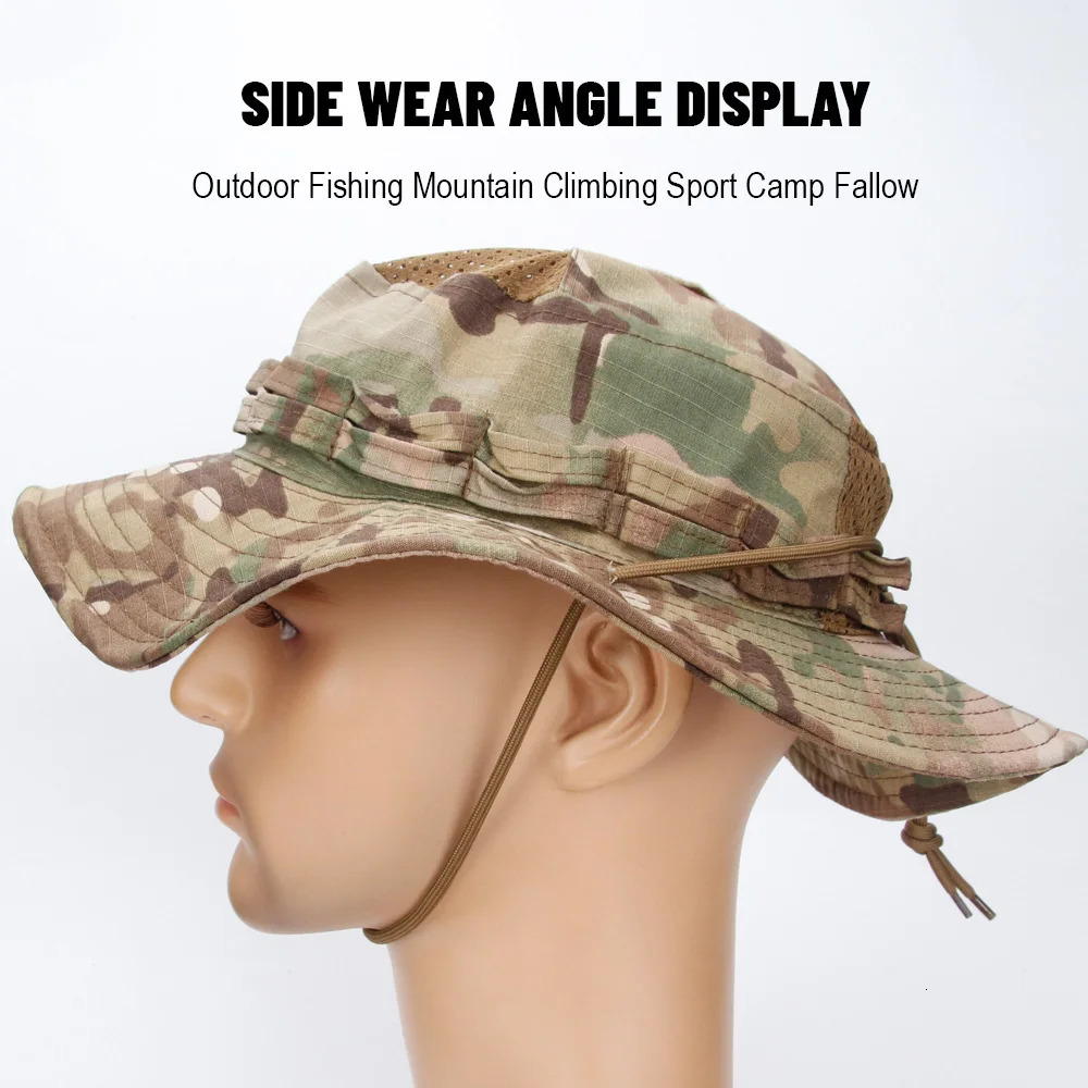 Camo Boonie Hat Sunscreen Breathable Bucket Hat Mens Outdoor Hiking Hunting Fishing Windproof Fishermans Hat 250605