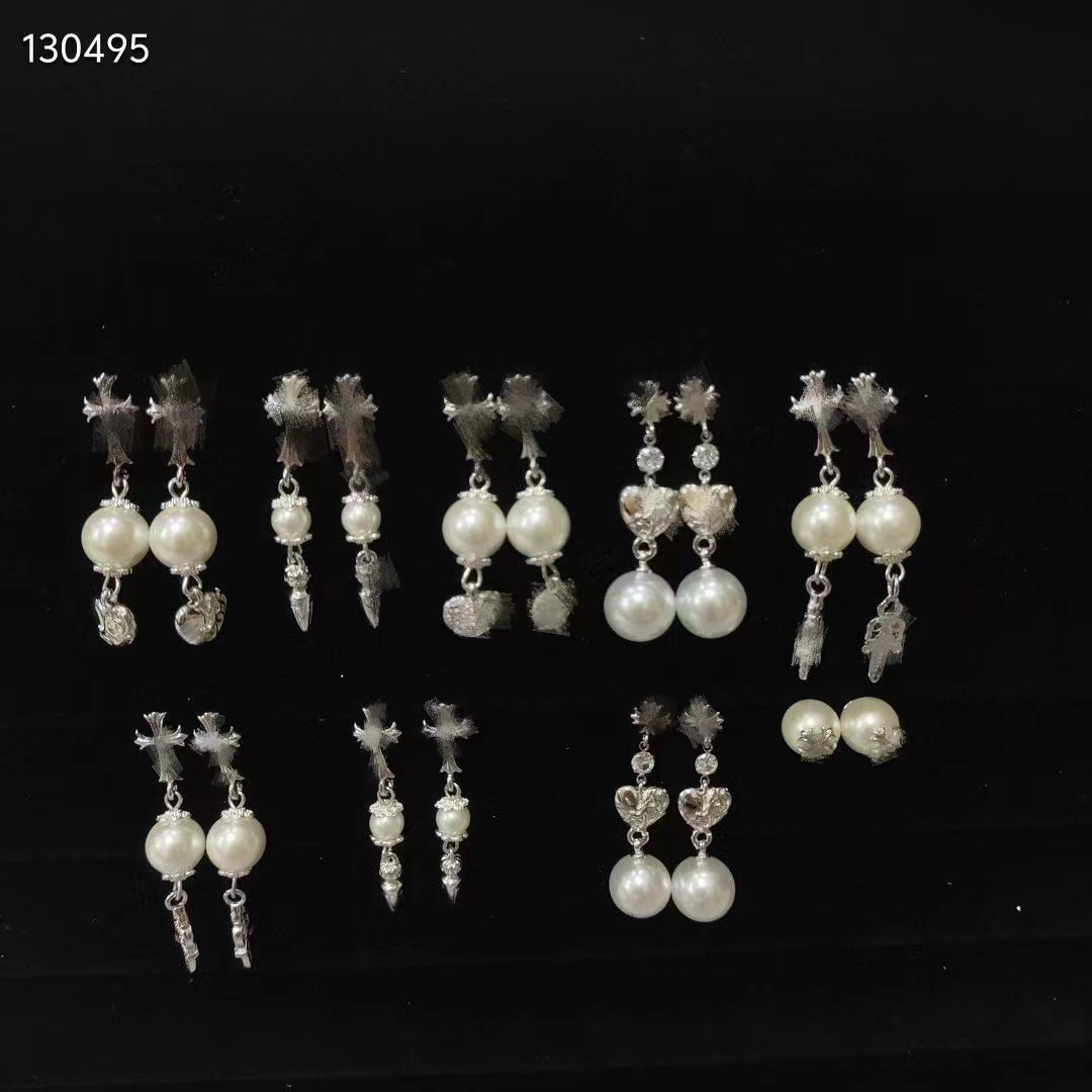 Designer Vintage Cross Ear stud Earrings High quality S925 Thai Silver Pearl Hoop Earrings For Woman Pendientes Cross Heart Star Eardrop Original Earring Jewelry d6