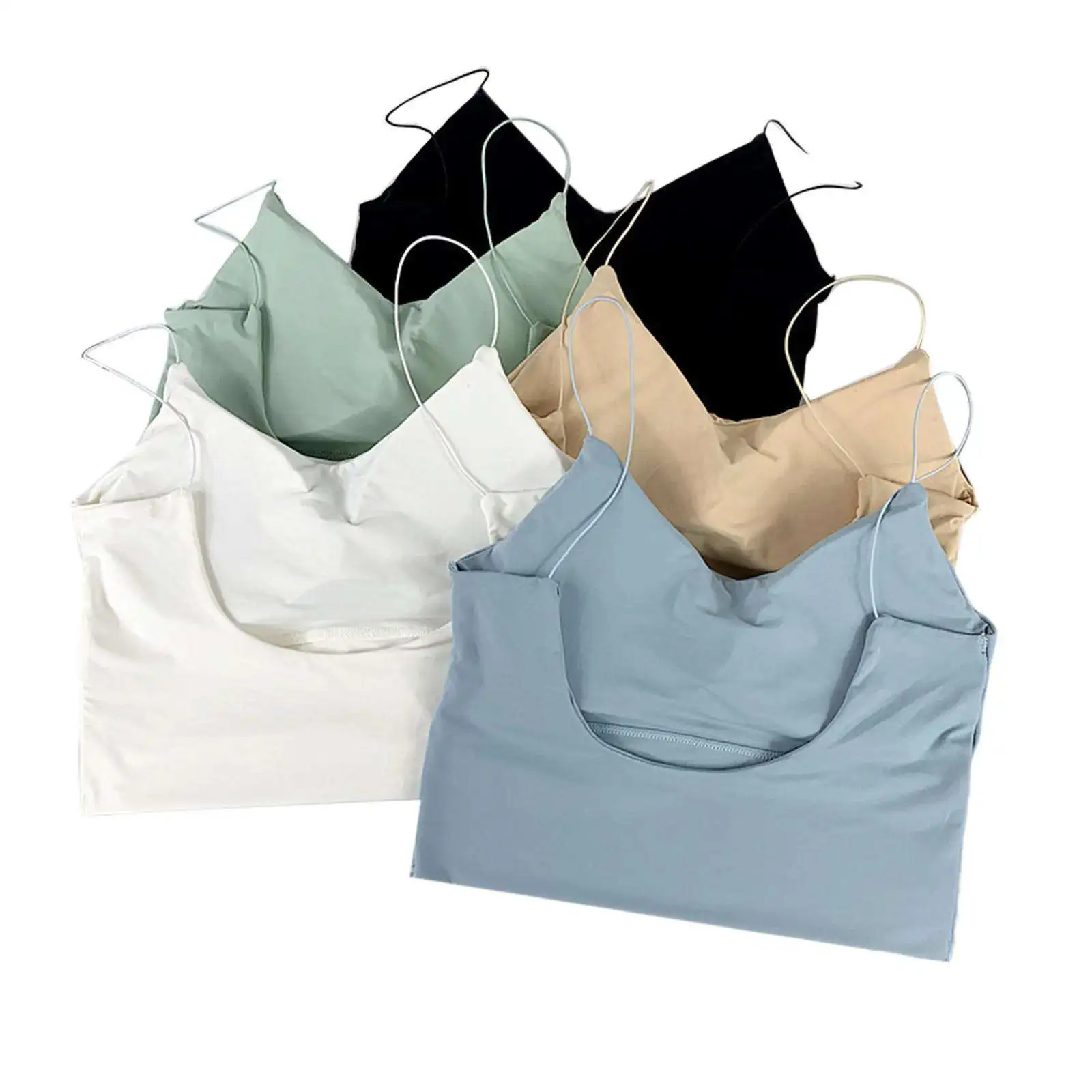 1pc Women Sexy Solid Color Camisole Ice Silk Tube Seamless Sports Tank Top Wireless Underwear Padded Bra Bralette Vest 250527