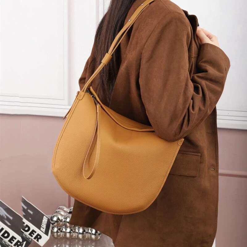 Burminsa Cowhide Genuine Leather Crescent Shoulder Bags For Women Designer Crossbody Shopper Tote Ladies Handbags