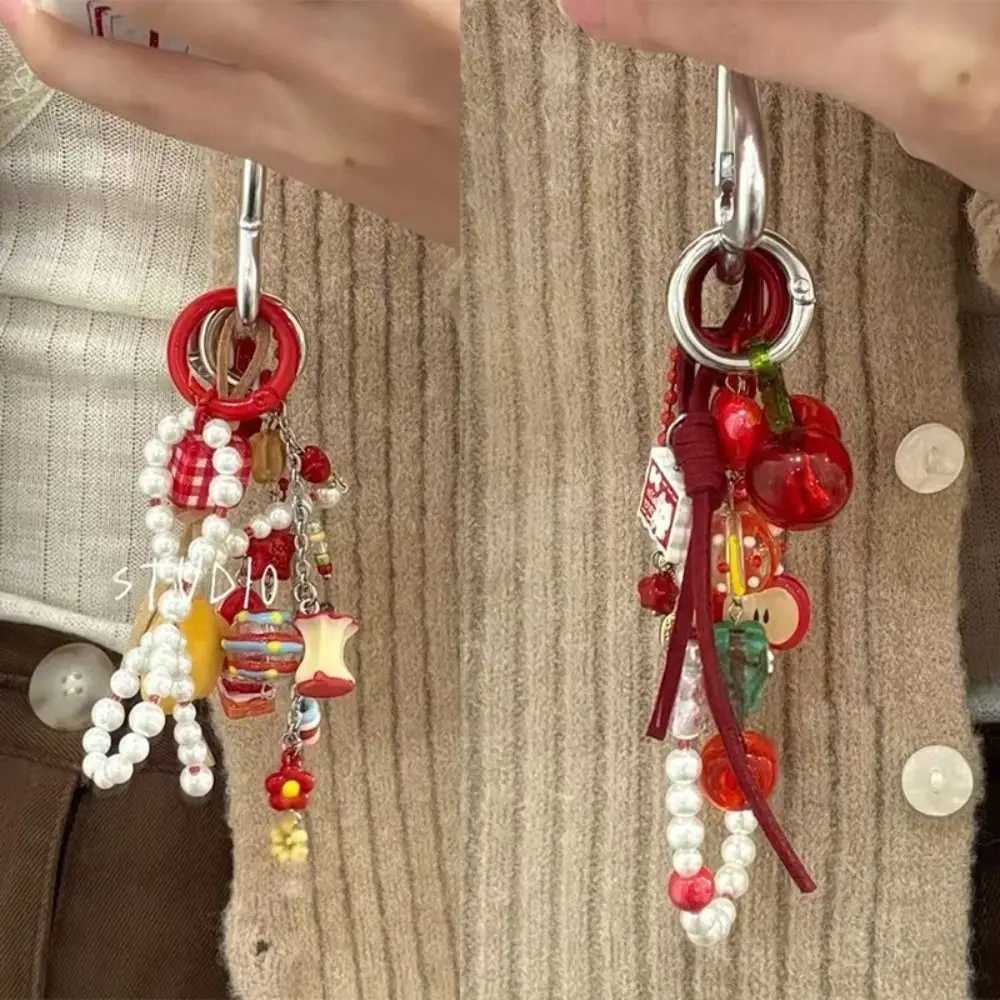 Sweet Red Apple Cherry Keychain Handmade DIY Backpack Pendant Acrylic Beaded Bag Charm XJ250607
