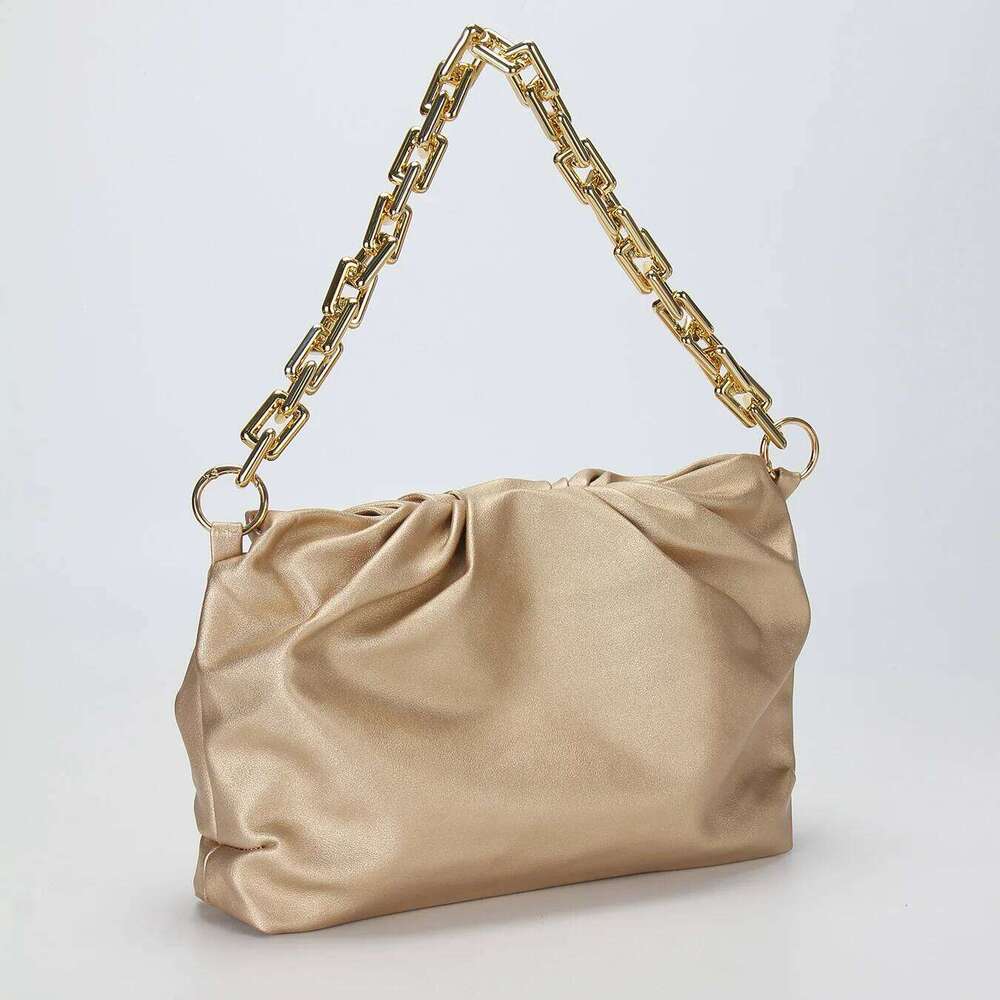 Golden Pleated PU Ladies Shoulder Bag,Short Chain Tote Evening Bag,Large Capacity Crossbody Bag,Suitable For Wedding,Party