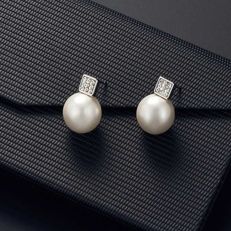 2 PCS Imitation Pearl Pendant Women Necklace Earring Stud Set Silver Color Snake Chain Square Metal Full Crystal Jewelry Set Z250607