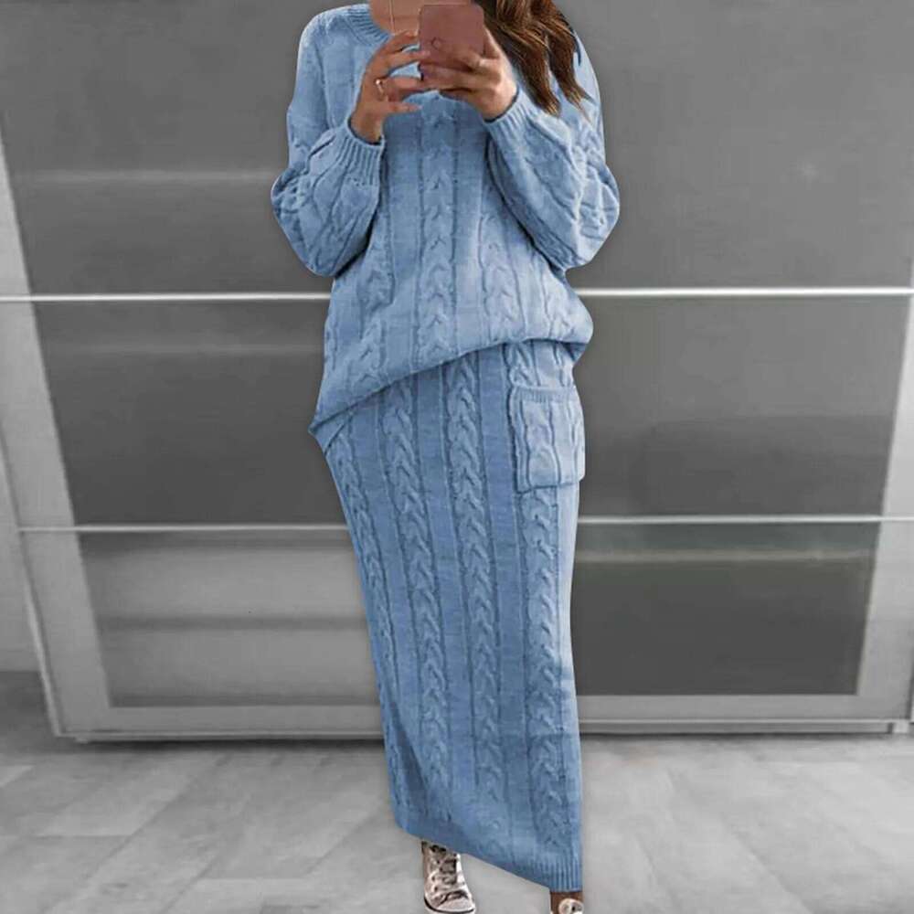 Elegant Women'S Korean Youthful Large Knitted Evening Suit Y2k Pencil Skirt 2 Piece Outfit Office New In Matching Sets