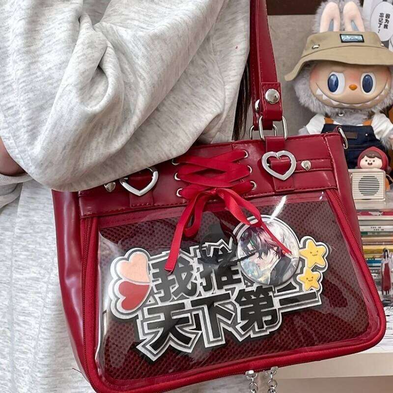 Small Red Crossbody Ribbon Japan Women Kawaii Clear Cute Shoulder Student Gilrs Heart Ita Bag With Insert H202