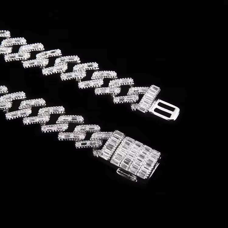 Manufacturer Wholesale White Gold Plated Mens Hip Hop Chain Cz Dia Iced Out Cuban Bracelet with Zircon Pearl Stones