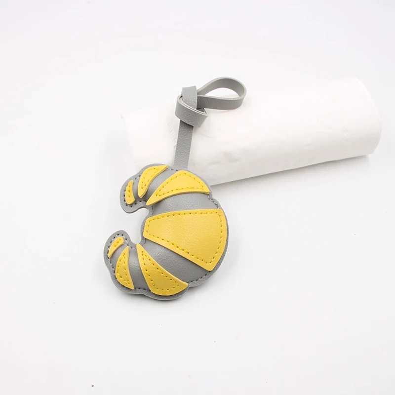 multi-layer patch Croissant Keyring Soft PU Leather Bag Charm - Sweet bag accessories pendant Gift Idea for Women Girlfriends XJ250607