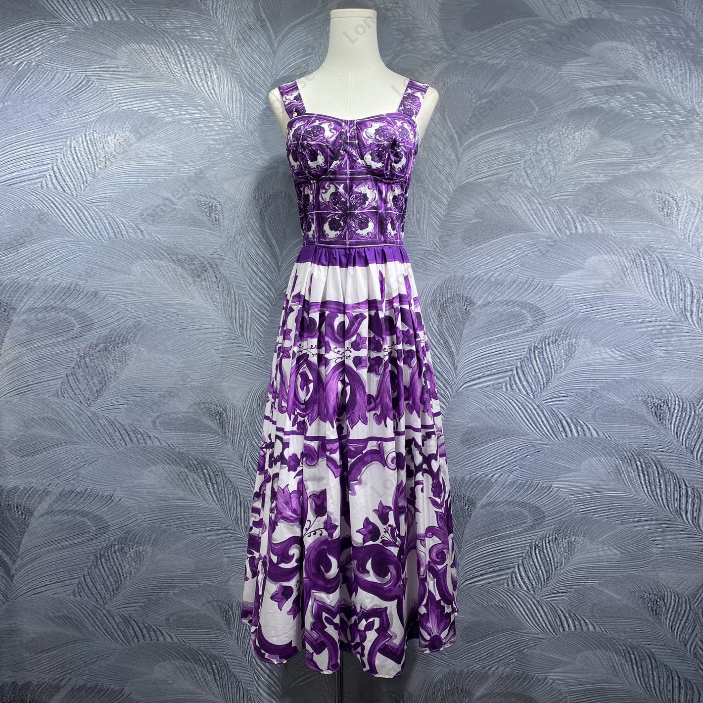 Vaction party birthday cotton floral printed gathered waist sleeveless long dress womens designer clothing dresses for woman C260311