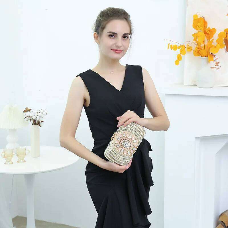 New Trendy Party Dinner Bead Pearl Crystal Hand Embroidery Rhinestone Evening Shoulder Bag For Wedding Women Prom