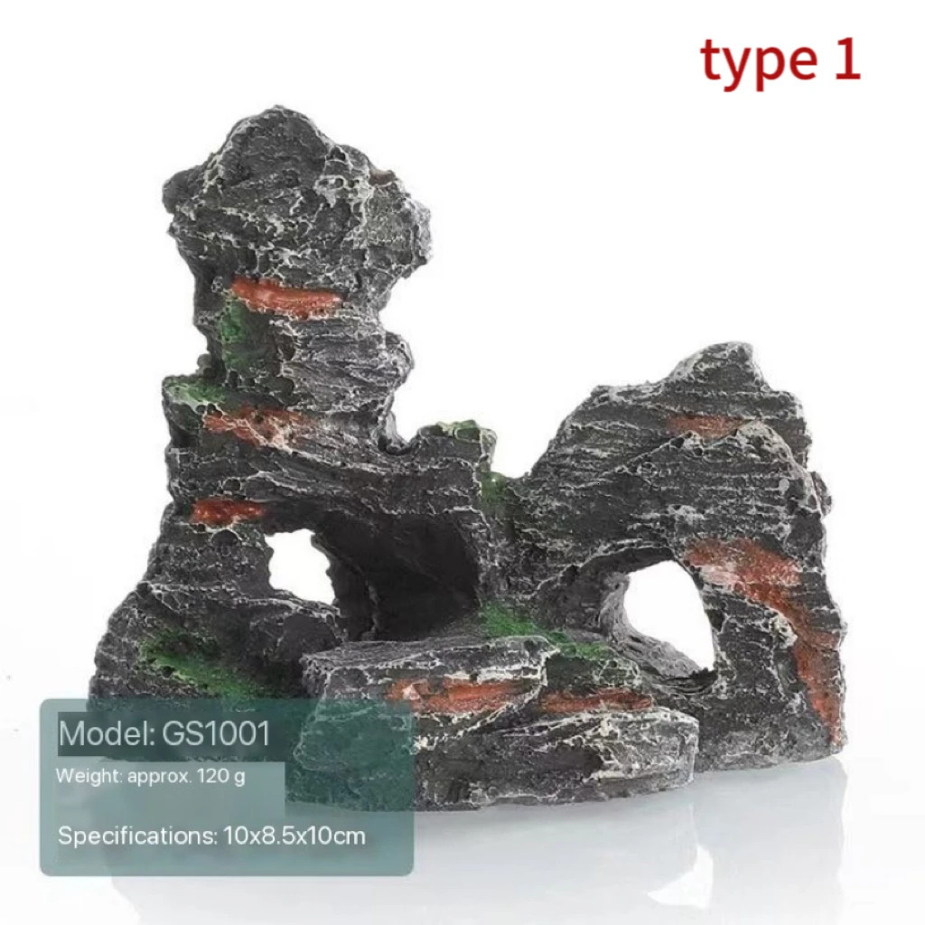 Fish Tank Landscaping Ornamental Rockery Simulation Resin Process Aquarium Decoration Explosive Rock Decoration Fish Hiding Cave 250604