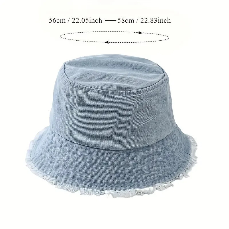 Durable Unisex Denim Bucket Hat - Frayed Brim Cotton Basin Foldable Casual Fisherman Cap Style for Women and Men Trendy 250605
