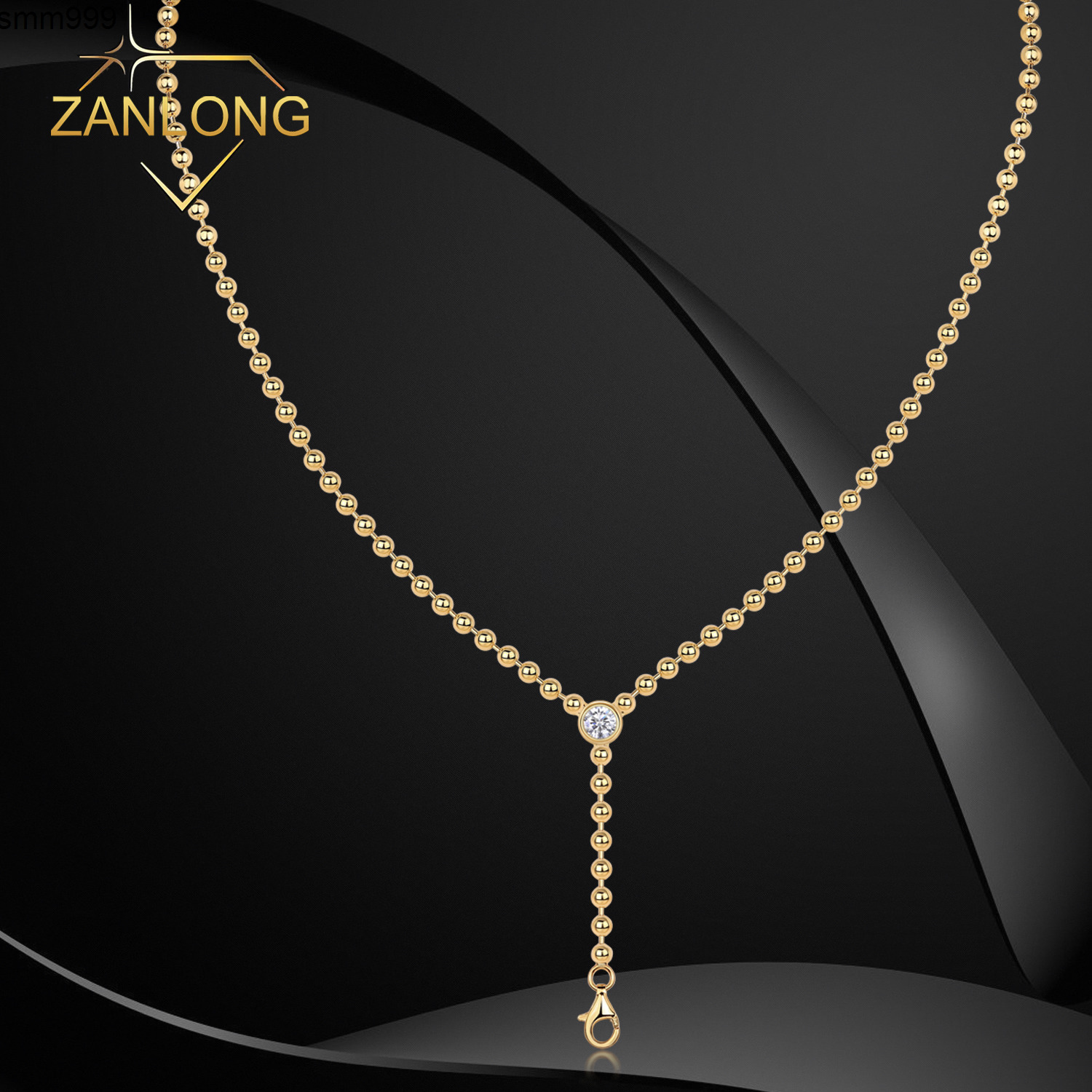 Zanlong 15130 Simple Ins Cool Style Gold Round Bead Chain with Mosan Diamond Pendant Jewelry Long Chain Pendant Necklace