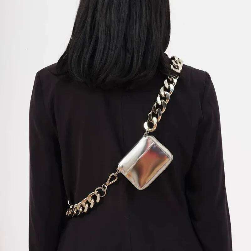 Metal Thick Chain Chest Bags For Women 2024 New Trend Fashion Mini Waist Cute Solid Color Coin Purse Exquisite Crossbody Bag