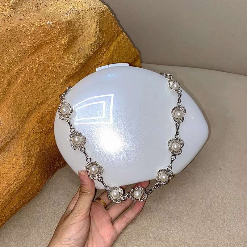 Egg Shape Clutch Bag Acrylic Women Wedding Evening Denner Party Cute Ivory Pearl Color Purse Handbags Summer New 2025 Ins