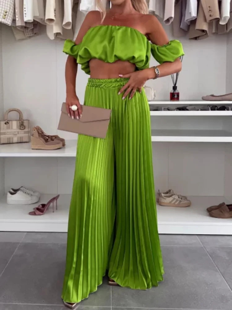 Summer Women Wide Leg Pants Two Pieces Set Holiday Solid Patchwork Simple Outfit O Neck Sleeveless Ladies Suits Streetwear 250603